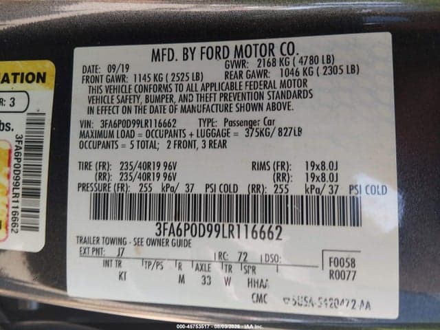 2020 FORD FUSION TITANIUM 9