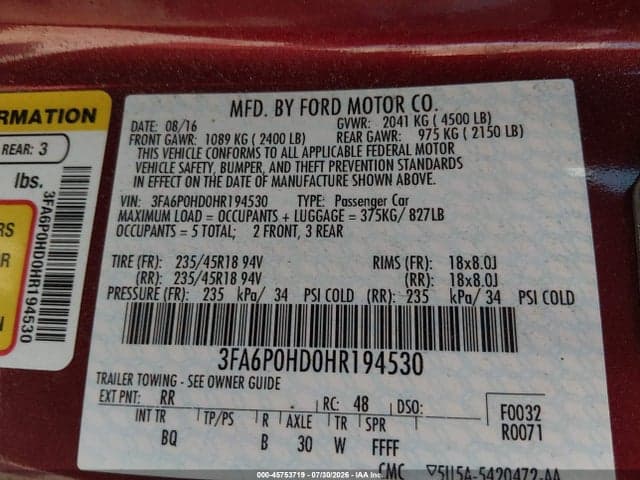 2017 FORD FUSION SE 9