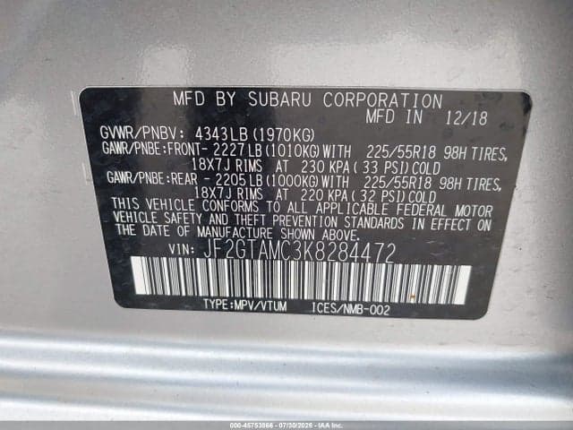 2019 SUBARU CROSSTREK 2.0I LIMITED 9
