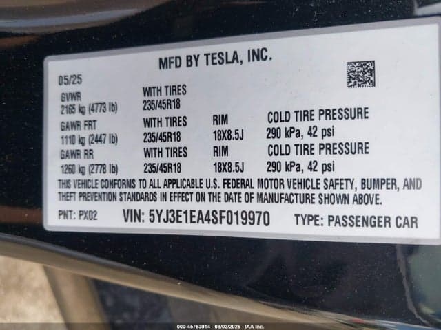 2025 TESLA MODEL 3 LONG RANGE REAR-WHEEL DRIVE/STANDARD REAR-WHEEL DRIVE 9