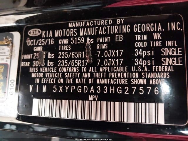 2017 KIA SORENTO 2.4L LX 9