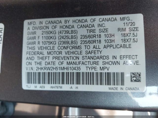 2021 HONDA CR-V AWD EX 9