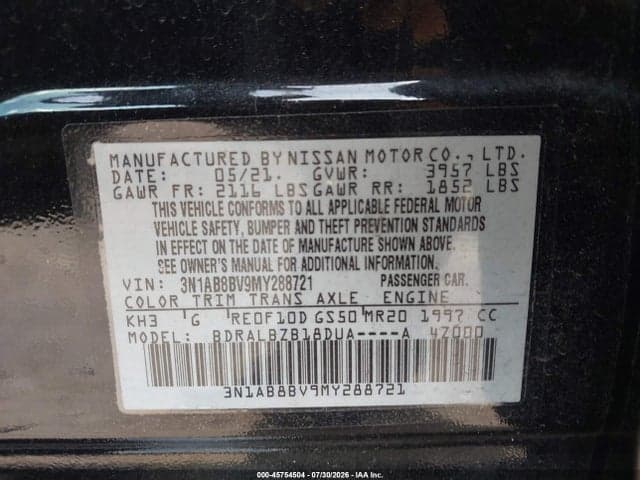 2021 NISSAN SENTRA S XTRONIC CVT 9