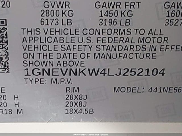 2020 CHEVROLET TRAVERSE AWD HIGH COUNTRY 9