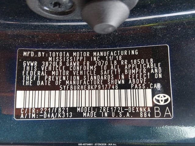 2019 TOYOTA COROLLA LE 9