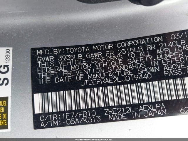 2020 TOYOTA COROLLA LE 9