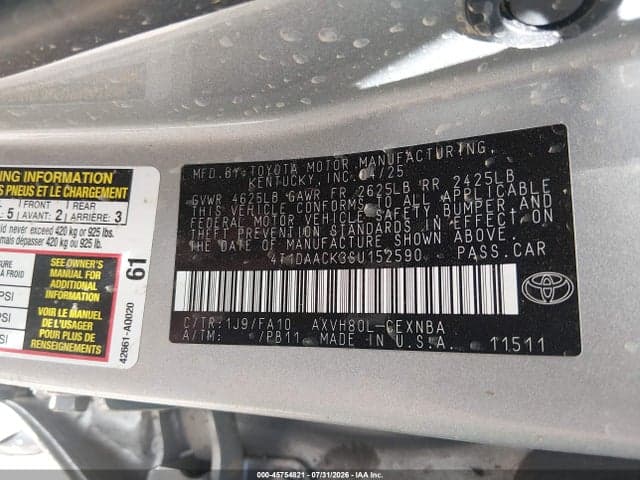 2025 TOYOTA CAMRY LE 9