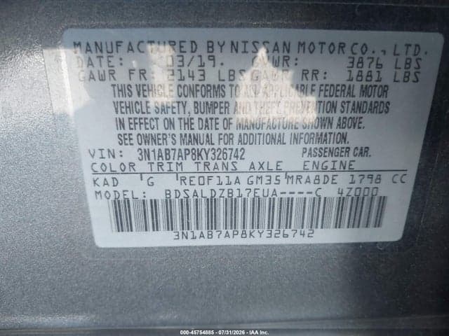 2019 NISSAN SENTRA SV 9