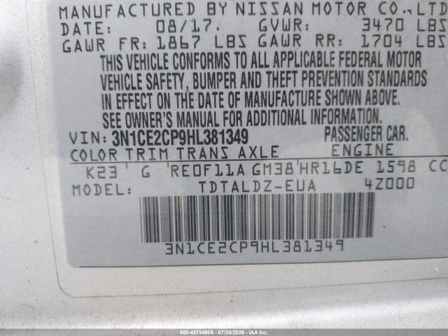 2017 NISSAN VERSA NOTE SV 9
