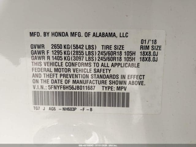2018 HONDA PILOT EX-L 9