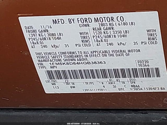 2017 FORD EXPLORER XLT 9