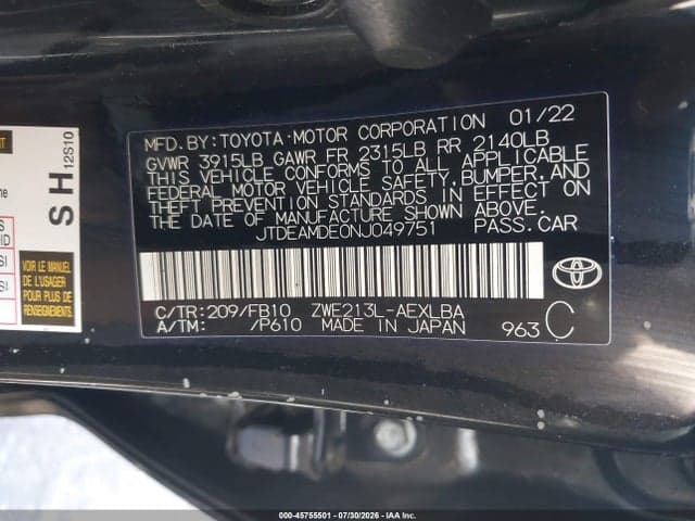 2022 TOYOTA COROLLA HYBRID LE 9