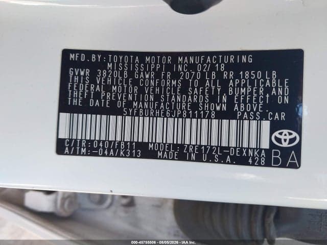 2018 TOYOTA COROLLA LE 9