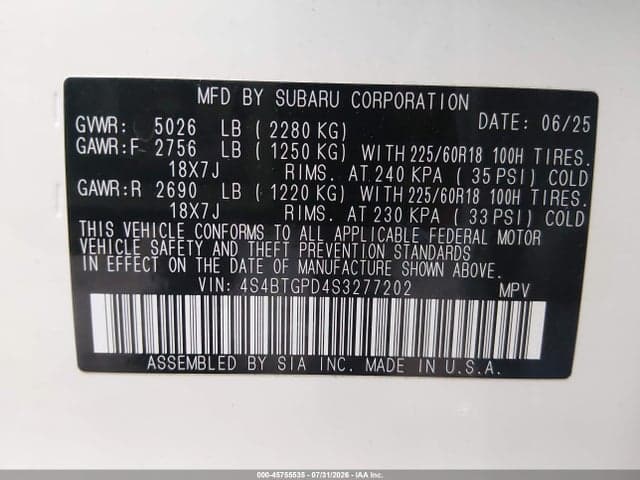 2025 SUBARU OUTBACK TOURING XT 9
