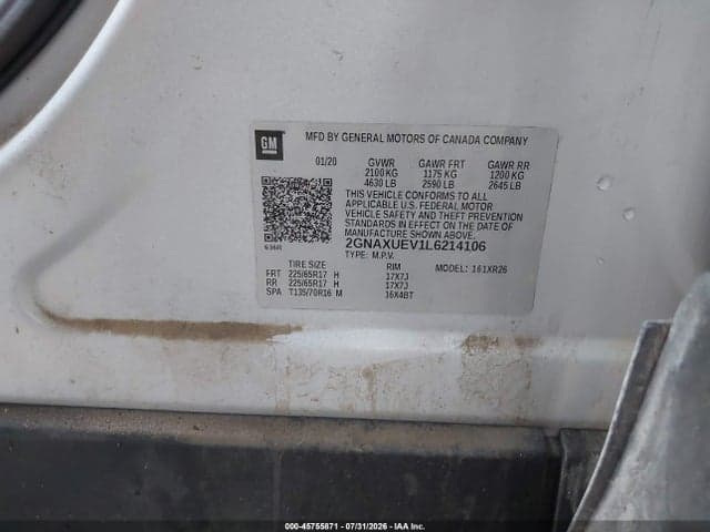 2020 CHEVROLET EQUINOX AWD LT 1.5L TURBO 9