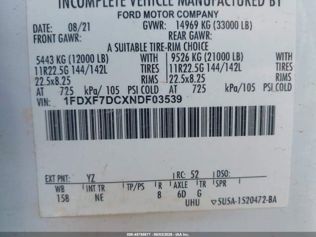 2022 FORD F-750 DIESEL 8