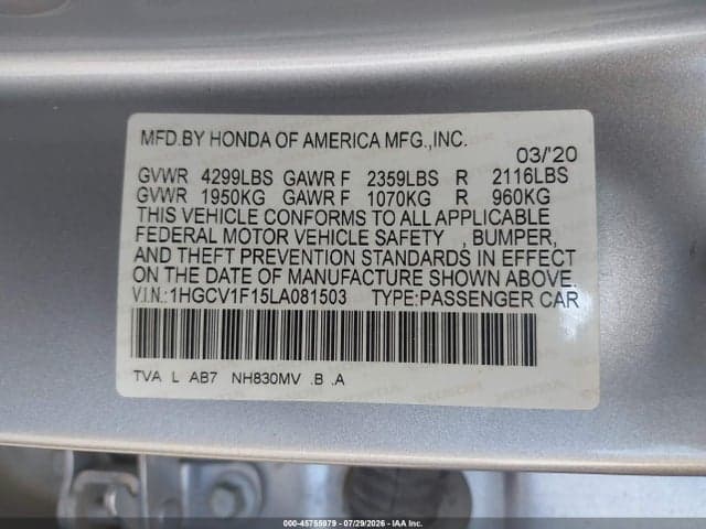 2020 HONDA ACCORD LX 9