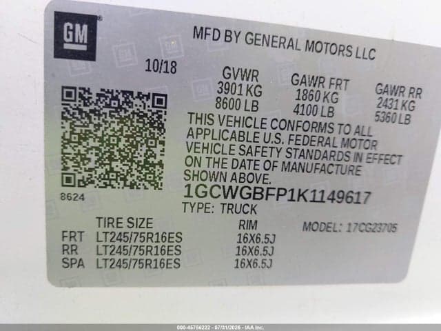 2019 CHEVROLET EXPRESS 2500 WORK VAN 9