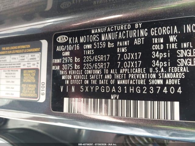 2017 KIA SORENTO 2.4L LX 9