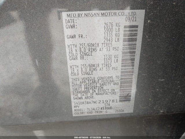 2022 NISSAN PATHFINDER SV 2WD 9