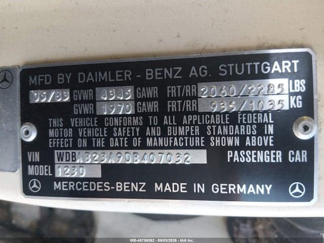 1983 MERCEDES-BENZ 240 D 9