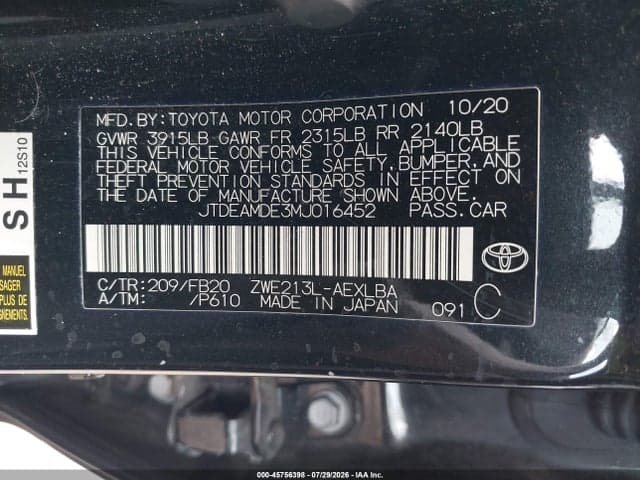 2021 TOYOTA COROLLA HYBRID LE 9