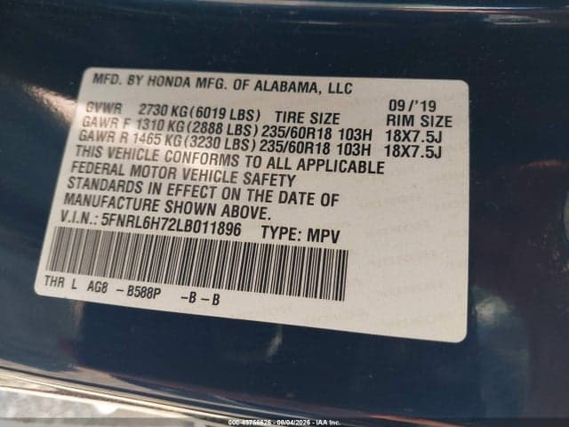2020 HONDA ODYSSEY EX-L/EX-L W/NAVI RES 9