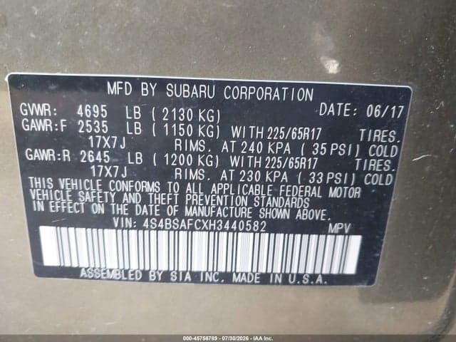 2017 SUBARU OUTBACK 2.5I PREMIUM 9