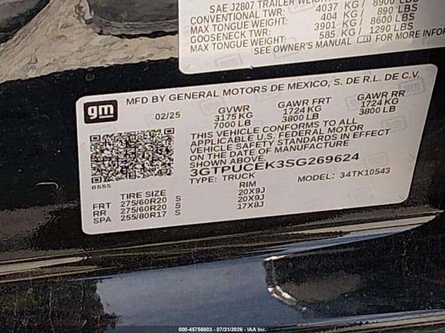 2025 GMC SIERRA 1500 4WD SHORT BOX ELEVATION WITH 3SB 9