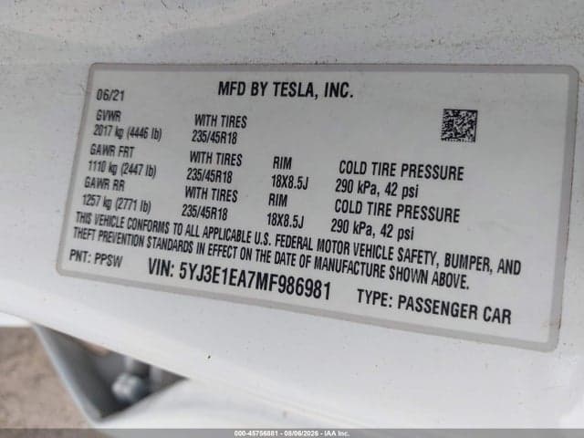 2021 TESLA MODEL 3 STANDARD RANGE PLUS REAR-WHEEL DRIVE 9