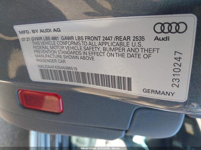 2021 AUDI A4 PREMIUM 45 TFSI S LINE QUATTRO S TRONIC 9