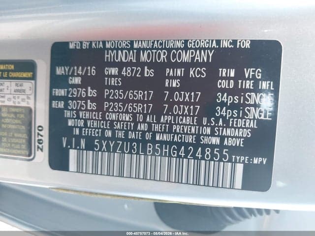 2017 HYUNDAI SANTA FE SPORT 2.4L 9