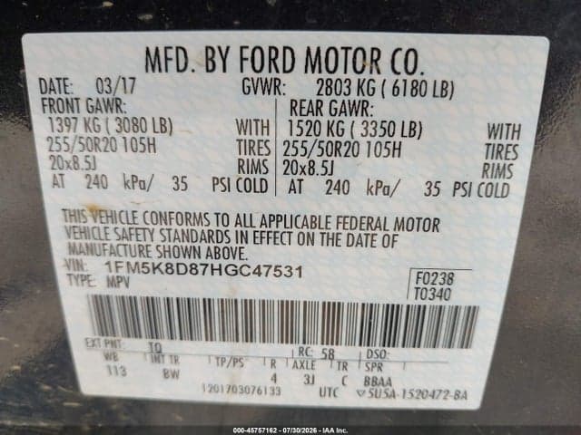 2017 FORD EXPLORER XLT 9