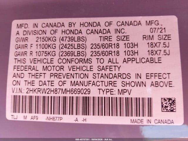2021 HONDA CR-V AWD EX-L 9
