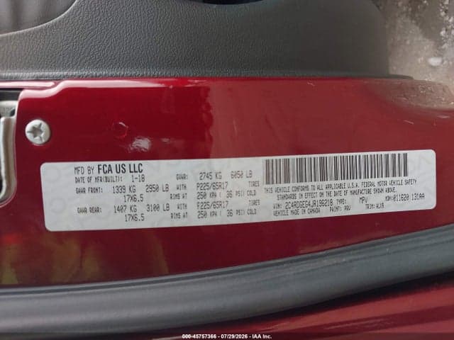 2018 DODGE GRAND CARAVAN GT 9