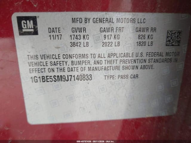 2018 CHEVROLET CRUZE LT AUTO 9