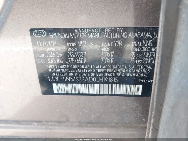 2020 HYUNDAI SANTA FE SEL 9