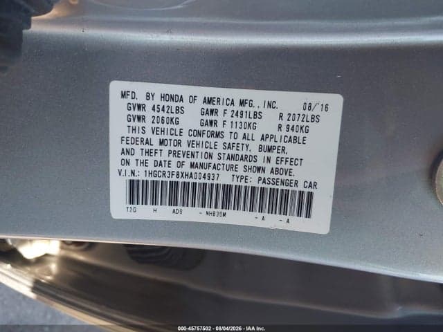 2017 HONDA ACCORD EX-L V6 9