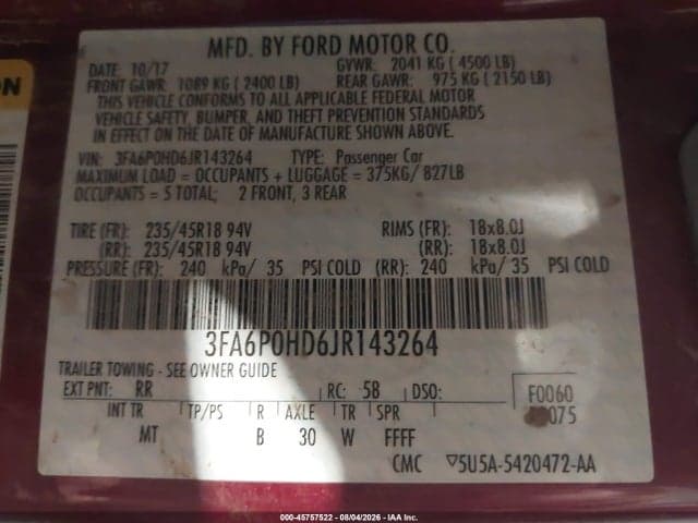 2018 FORD FUSION SE 9