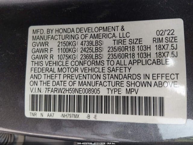 2022 HONDA CR-V AWD EX 9
