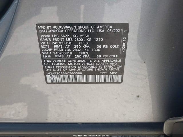 2021 VOLKSWAGEN ATLAS 2.0T S 9
