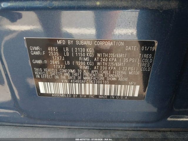 2019 SUBARU OUTBACK 2.5I PREMIUM 9