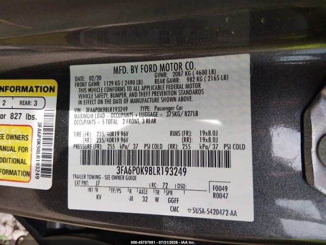 2020 FORD FUSION TITANIUM 9