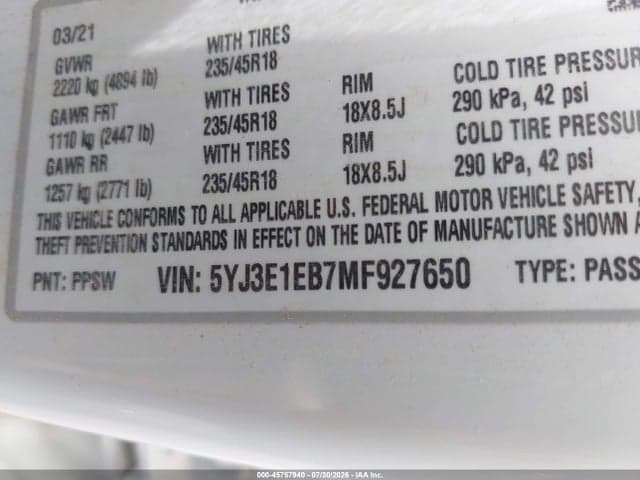 2021 TESLA MODEL 3 LONG RANGE DUAL MOTOR ALL-WHEEL DRIVE 9
