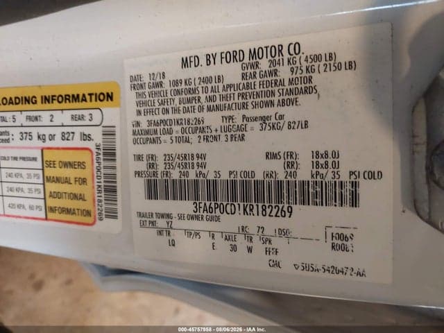 2019 FORD FUSION SEL 9