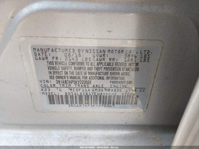2019 NISSAN SENTRA S/SV/SR/SL 9