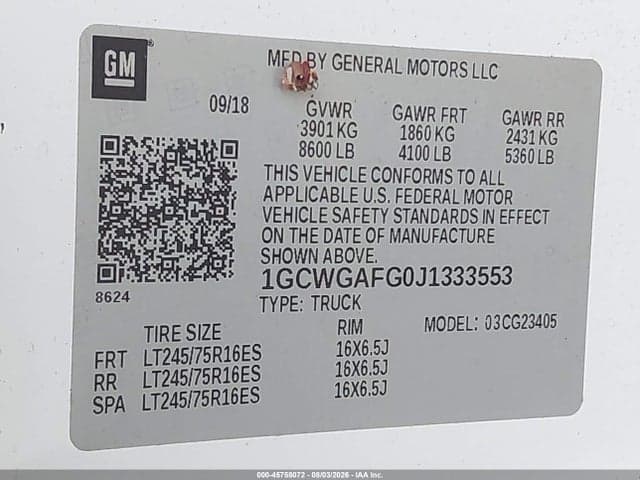 2018 CHEVROLET EXPRESS 2500 WORK VAN 4