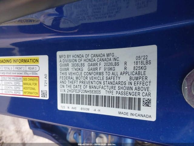2022 HONDA CIVIC LX 9