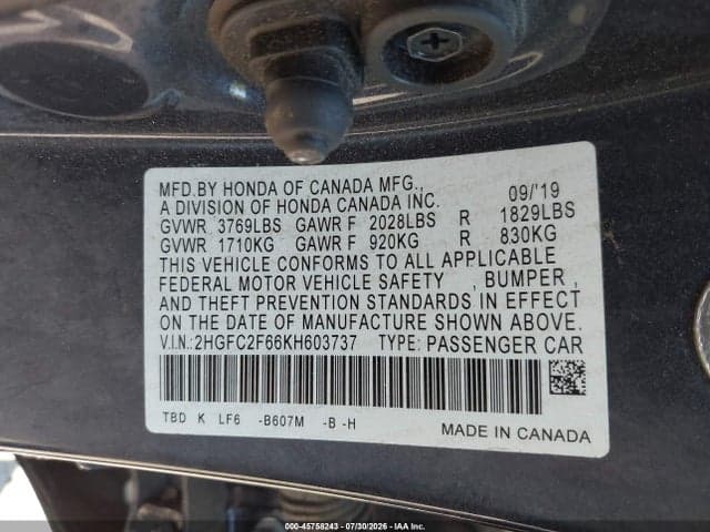 2019 HONDA CIVIC LX 9