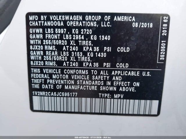 2018 VOLKSWAGEN ATLAS 3.6L V6 SEL PREMIUM 9